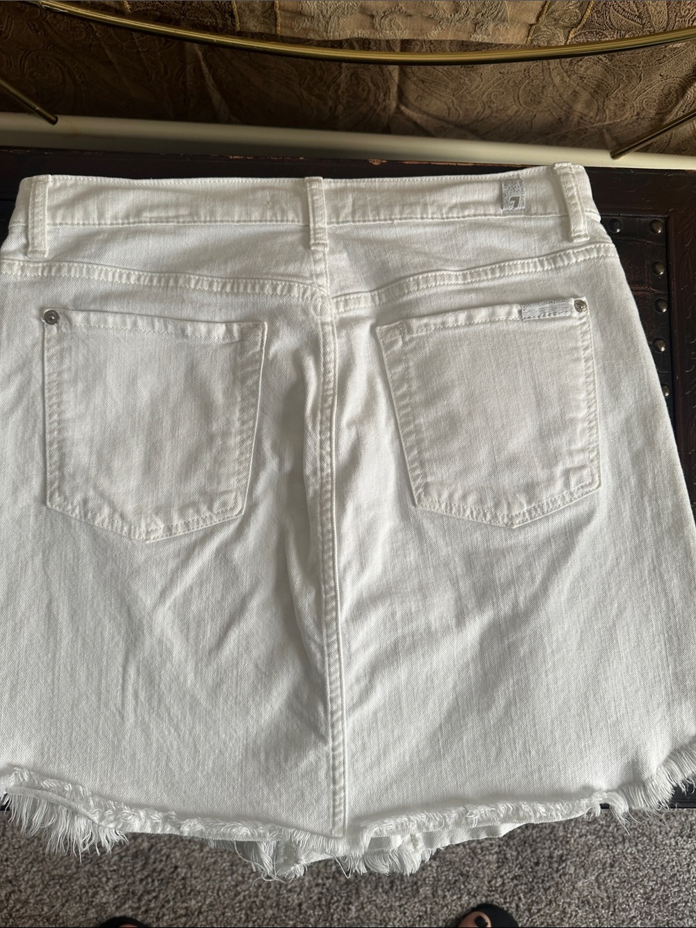 7 For All Mankind White Distressed Denim Mini Skirt - Picture 7 of 7